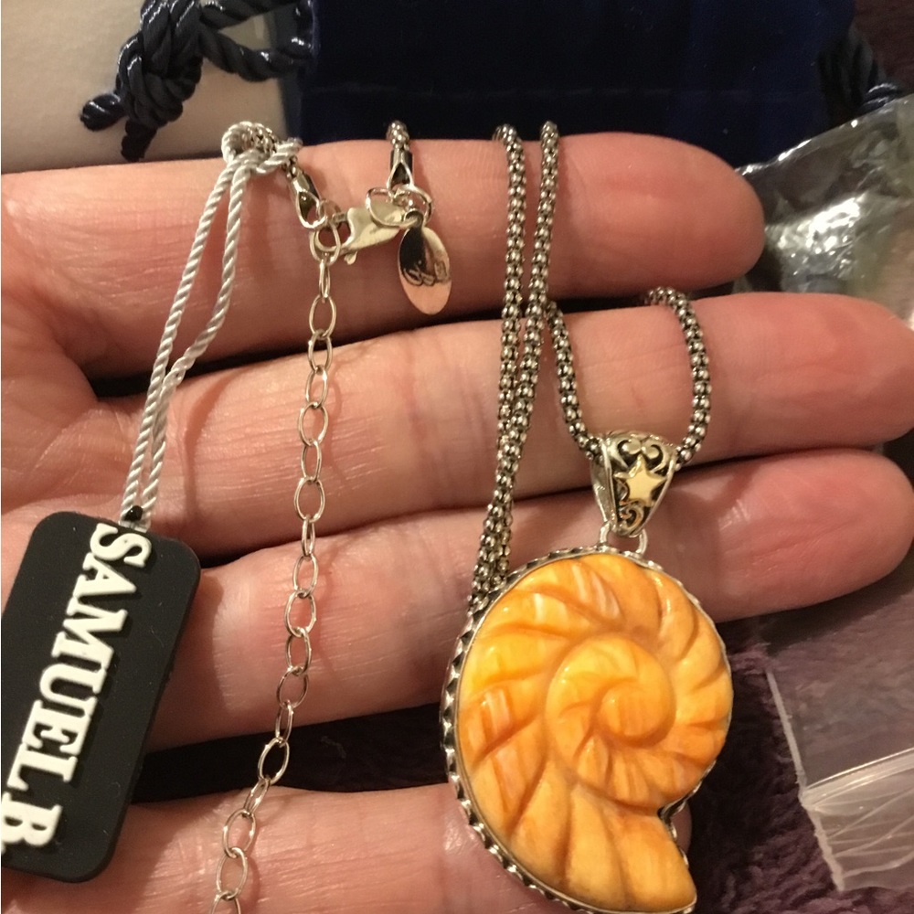 NWT Samual B 18K Accented Spiney Oyster Gemstone Gold Necklace 18” - 26-28”